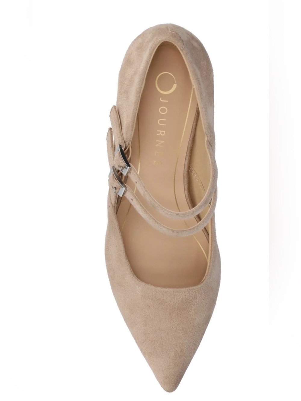Journee Carnation Taupe Suede Double-Strap Pointed Kitten Heel NWOT Size 9.5